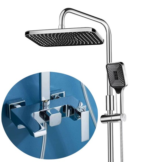 N23-NGN Chrome shower set and round pole square rose pvc hose stock